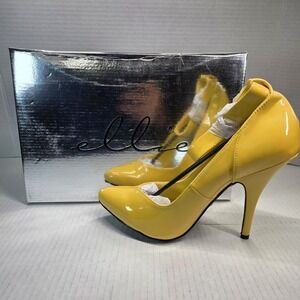 Ellie 8221 Women's 4.5" Heel Pumps Yellow Patent Ankle Strap Sz 9 Platform Dress